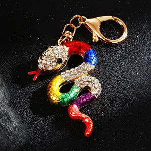 New Metal Studded Crystal Zodiac Small Snake Car Key Chain Bag Pendant Snake Year Mascot Key Chain Party Gift