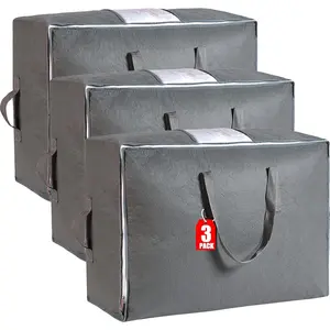 105L Extra Large Storage Bags for Blankets, King Comforters, Bedding, Clothes, Pillows, Sheets - Closet Organizers and Storage with 4 Handles & Clear Window, Foldable & Breathable (Grey, 3pack)