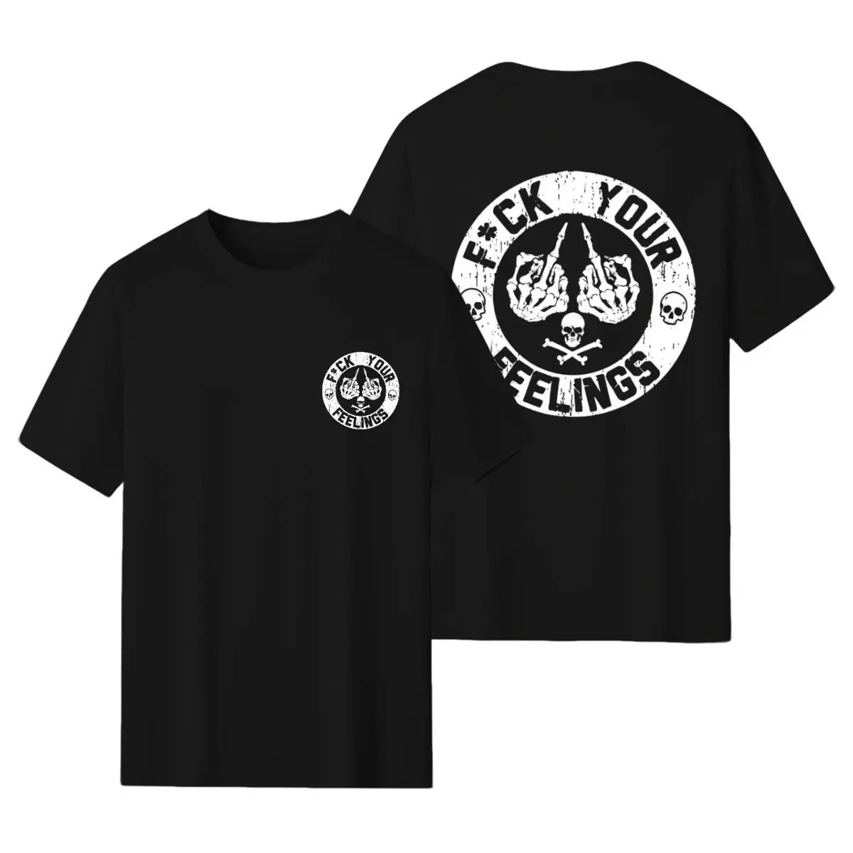 Unisex Distressed Skull-Skeleton Hand 2-Sided Graphic T-Shirt, Gothic Grunge Retro Streetwear Casual Sports Top