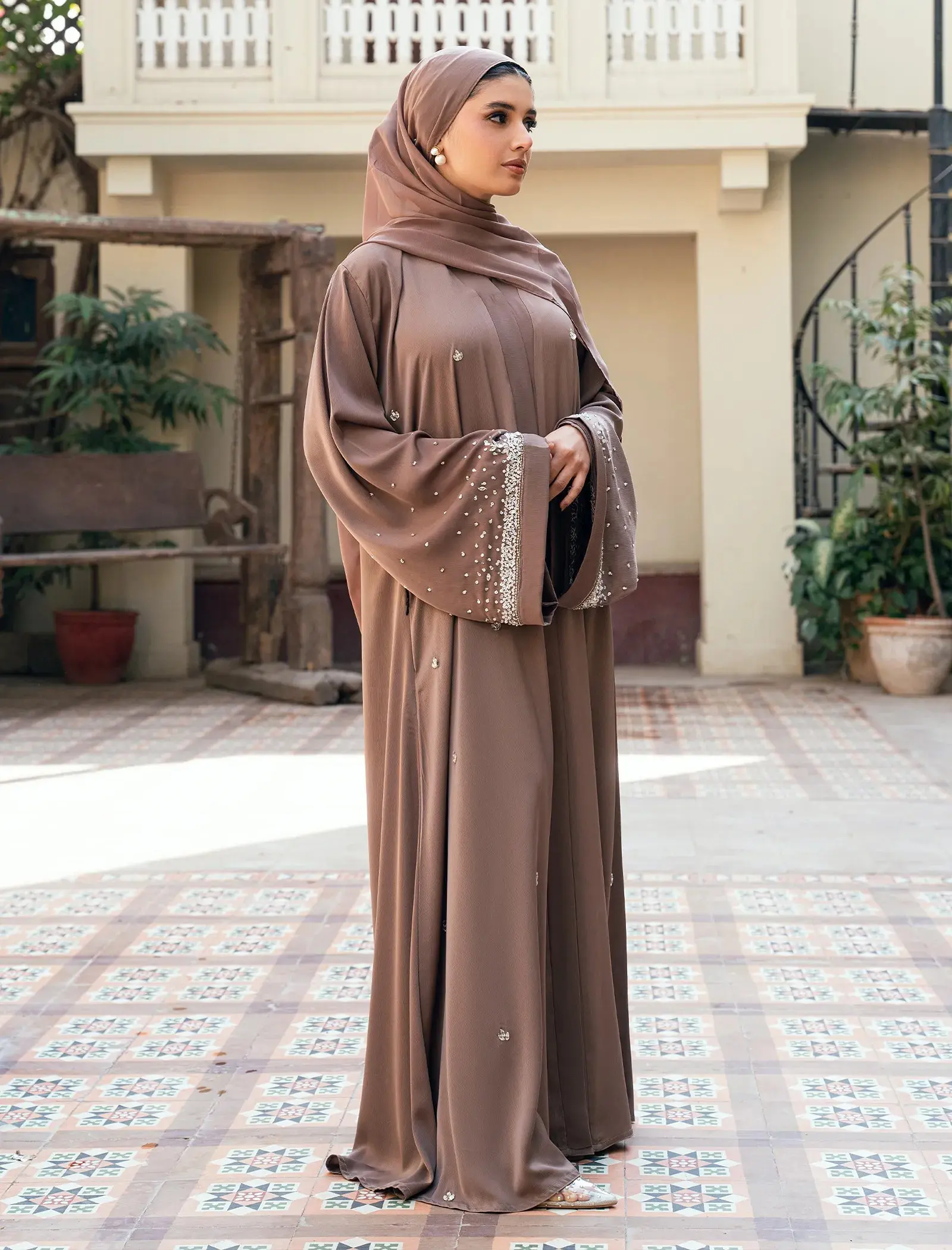 Women's Islamic Embroidered Hand-Crafted Whisper Abaya - Modest Fashion Wear