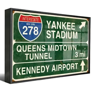 Vintage Yankee Stadium Highway Sign Canvas Art - New York Baseball Retro Decor, Distressed Road Sign Wall Art,Optional  Frame