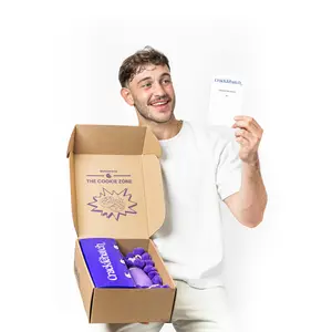 Cracklebatch Cookies Gift Bundle - 12 Freshly Baked Cookies, Thermal Tumbler, Stickers, Party Trinkets, Purple Pom Poms, Perfect for Birthdays & Anniversaries