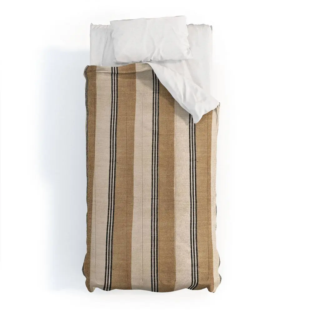 Deny Designs Full/Queen Striped Bedding Set, Holli Zollinger Stella West Sand Stripe Beige Comforter Set