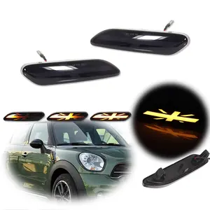 2pcs Union Jack Smoke Amber LED Front Side Marker lamps Light For 2011 2012 2013 2014 2015 2016 Mini Cooper R60 R61,Replace OEM 63-13-9-802-569 63-13-9-802-570