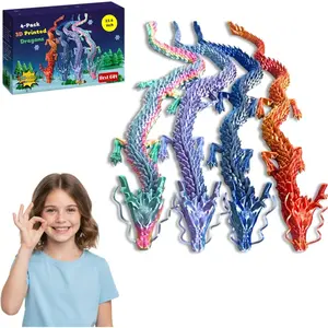 4 Pack 24" Large 3D Printed Dragon Toy Set, Articulated Chinese Dragon Toys for Fun & Interactive Play, Big Collectible Desk Display, Birthday Gifts for Kids Teens Adults