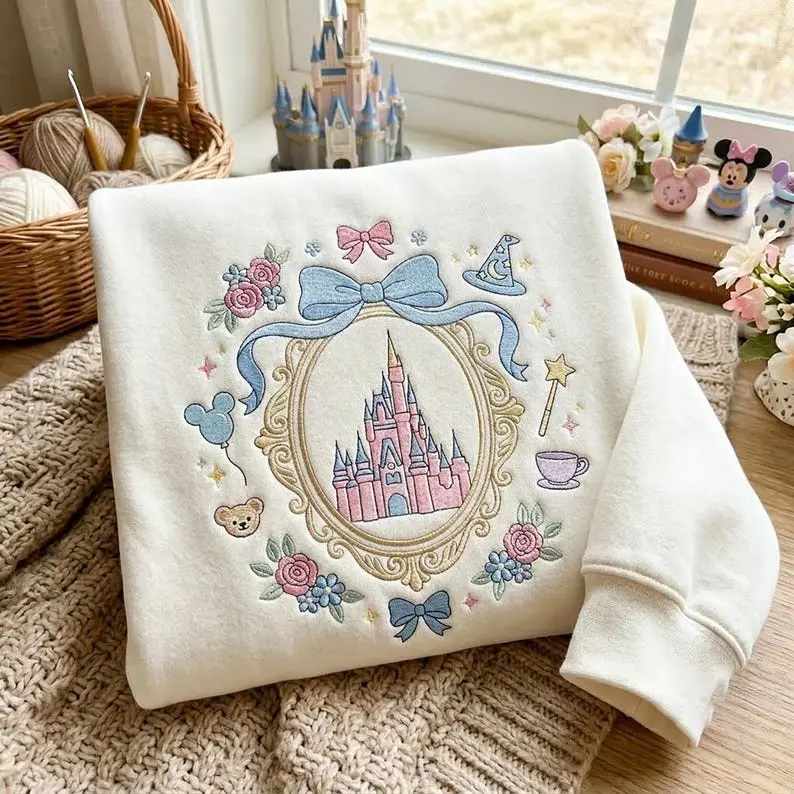 Fairytale Castle Embroidered Sweatshirt, Storybook Park Vacation Crewneck, Magical Castle Shirt, Magical Princess Outfit, Cute Vacation Gift