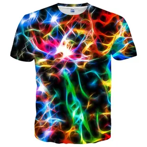 Unisex Vibrant Neon Abstract Light Burst T - Shirt, Glowing Multicolor Electric Waves Graphic Tee for Raves, EDC, Concerts & Casual Parties, Bold Festival Streetwear for Men & Women