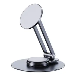 360-Degree Rotating Magnetic Phone Stand, MagSafe Height Adjustable iPhone 17 Holder for Desk, Strong Magnetic Cell Phone Stand, Adjustable Foldable Aluminum Phone Holder, iPhone/ipad Holder for Desk Smartphone