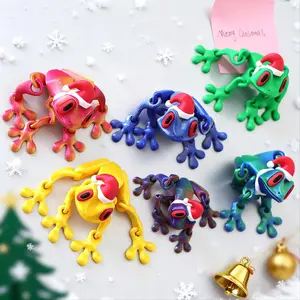 6.1 Inch 3D Printed Magnetic Frog Figurine with Christmas Hat and Scarf, Jointed Hinge Frog Refrigerator Magnet, Holiday Gift Idea
