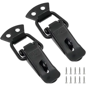Stainless Steel Spring Loaded Toggle Lock Clasp Buckle Latch for Cabinet Boxes Suitcase with Mounting Screws, Black, Pack of 2