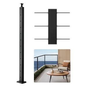 fathersdaygift VEVOR Cable Railing Post, 42x1x2 Inch Level Deck Stair Posts, 1-Pack Stainless Steel Cable Handrail Post, Pre-Drilled Pickets with Mounting Bracket Stair Railing Kit, Black, 1JZLGZXHS1063GGTD001V0