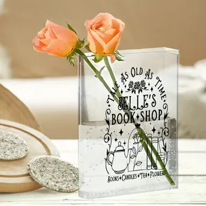 1pc Vintage Book-Themed Acrylic Vase - Elegant Rectangular Clear Book-Shaped Centerpiece with Rounded Edges, Decorative Flower Vase for Home, Kitchen, Library, Bookstore Decor - Ideal Gift for Book Lovers, Birthday, Housewarming, Wedding, Bookend Display