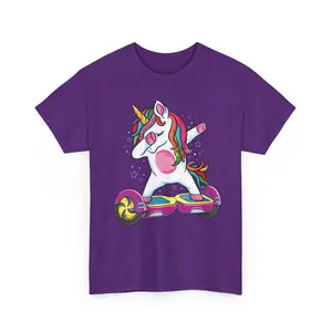 Cute Magical Dabbing Unicorn Riding Hoverboard shirt Skate lovers Hoverboarder girls  Hoverboard Unisex Heavy Cotton Tee