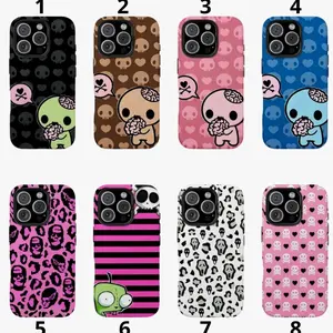 Y2k Kawaii EmO Z0mble Phone Case Phone Case l Pink Black Polka Dot Skull PatternProtective Cover Compatible with iPhone X, 11, 12, 13, 14, 15, 16, 17 Series & Galaxy Series