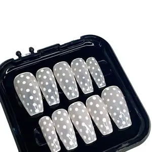 White Polka Dot Press On Nails with Application Kit - Elegant Design for Stylish Nail Care