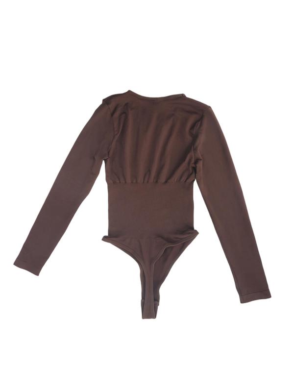 Women's Solid Round Neck Long Sleeve Shapewear Bodysuit, Body Sculpting Compression, Casual Comfy Tummy Control Bodysuit for Daily Wear, Women's Shapewear for All Seasons