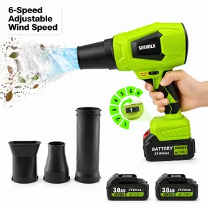 SEEVOLX 21V Cordless Leaf Blower with 2 Batteries 6 Speed Adjustable Wind Speed 3 Nozzles for Yard Garage Patio and Car Cleaning