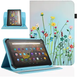 Universal 10 10.1 Inch Android Tablet Case,360 Degree Rotatable Kickstand Multiple Viewing Stand Case Cover for 9.6" 10" 10.1" 10.5" and All 9.5-10.5 Inch Touchscreen Tablet,Flower Grass 08