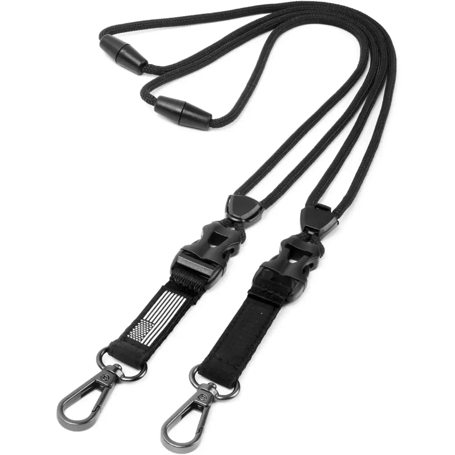 2 Pack American Flag Badge Lanyards for ID Badges & Keys - Heavy Duty Breakaway Lanyard with Quick-Release Detachable Buckle, Durable Metal Clip, Round Cord, Black Exterior for Active People, Ideal for Workplaces, Hospitals