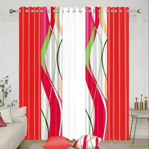 Vibrant Abstract Design Grommet Top Curtains for Living Room - Red, White, Green, and Orange Stripes - Ideal for Modern Home Decor