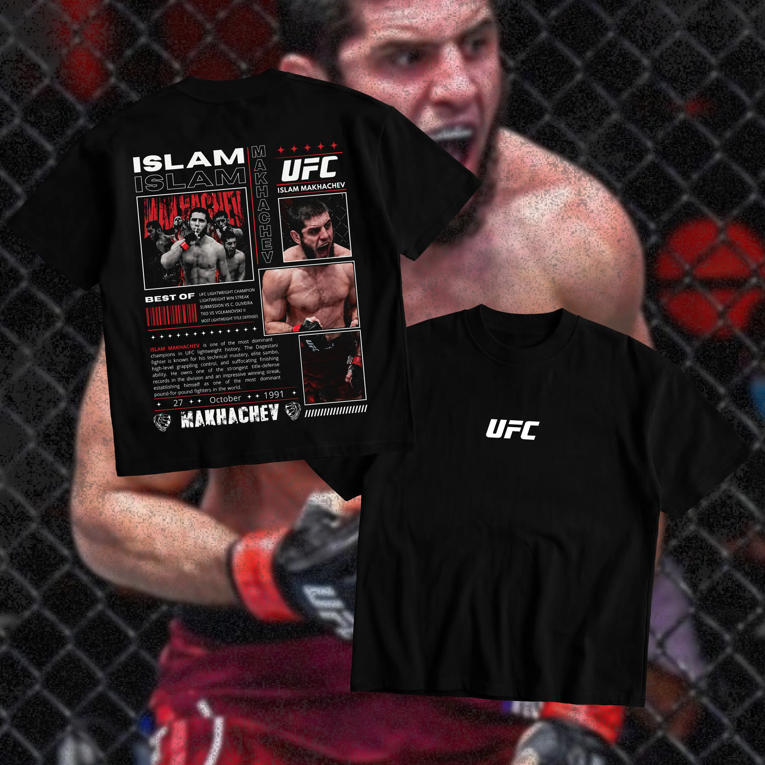 UFC Islam Makhachev Dagestan Heavy Cotton T-Shirt Islam Makhachev Graphic Tee UFC Combat Sports Fan Shirt MMA Fight Night Shirt Gift for Men Women American Made Fightwear - Menswear