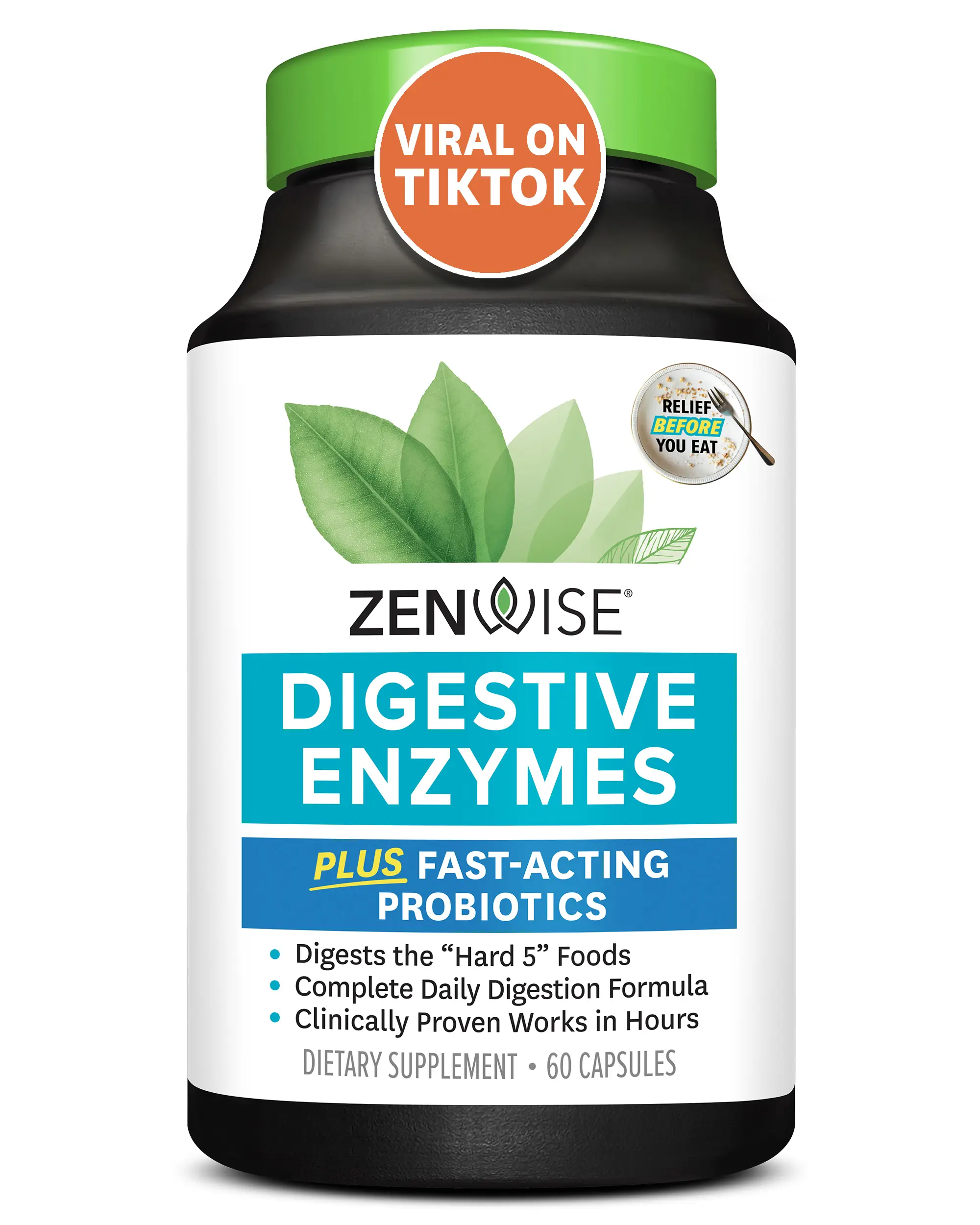 Zenwise Digestive Enzymes with Probiotics and Prebiotics for Gut Health and Bloating Relief - Boost Gut Health + Reduce Bloating - 60 Count