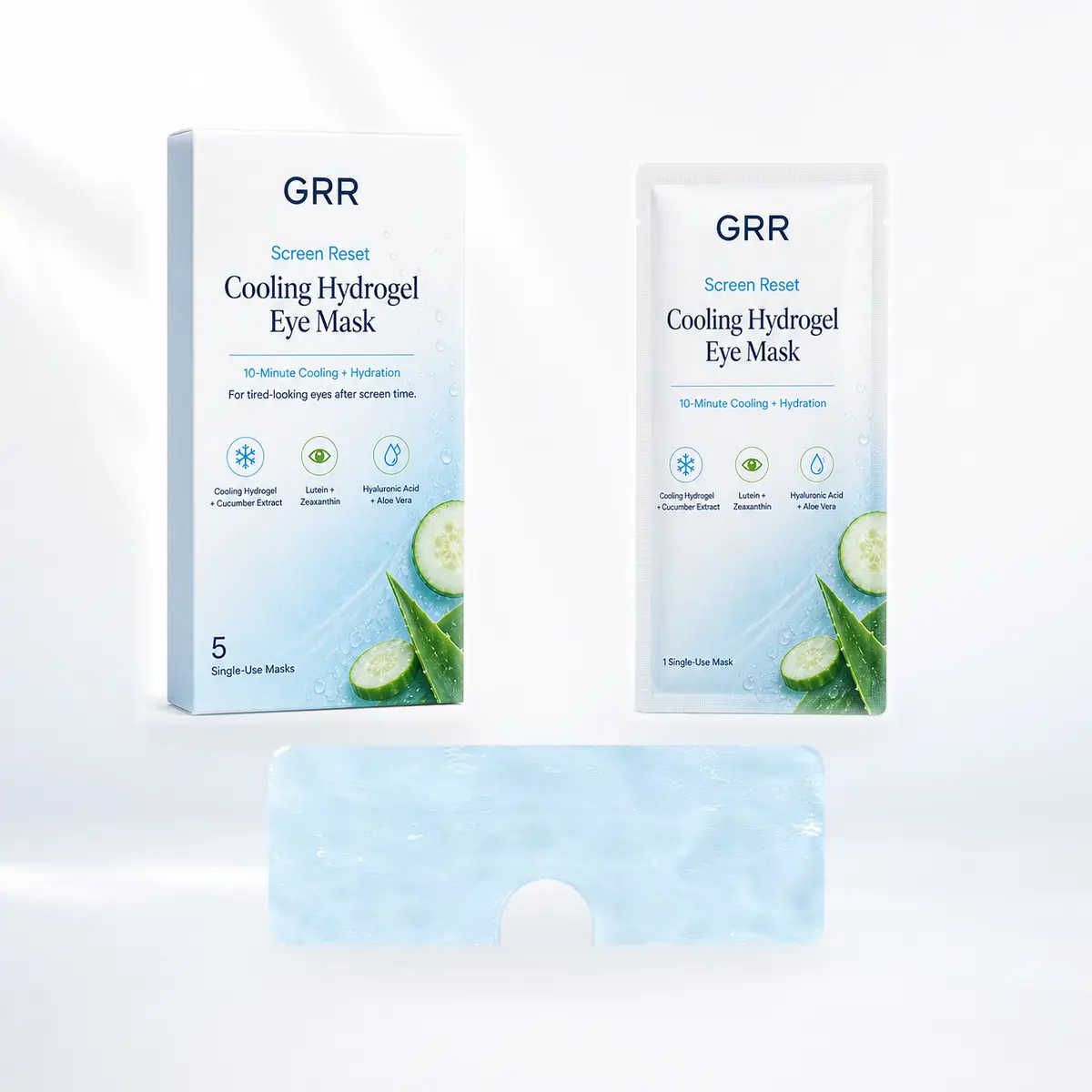 GRR Screen Reset Cooling Hydrogel Eye Mask, Full-Coverage 10-Minute Hydrating Eye Care for Tired-Looking Eyes After Screen Time, Individually Wrapped