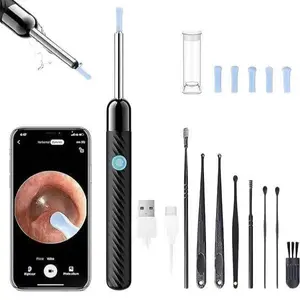Portable Type-C HD Ear Wax Removal Tool with Camera – Waterproof Type-C Endoscope Cleaner, Rechargeable & Portable with Silicone Tips (Black)