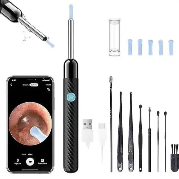 Portable Type-C HD Earwax Cleaner with Camera - Waterproof Type-C Endoscope, Rechargeable with Silicone Tips (Black)