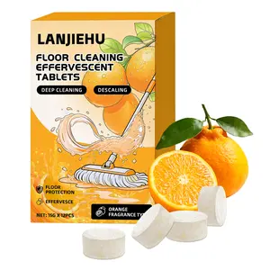 LANJIEHU Floor Cleaning Effervescent Tablets, 12 Count Orange Scent Multi-Surface Floor Cleaner for Hardwood, Laminate, Tile & Marble, Antibacterial Deodorizing, Quick Dry No Residue Floor Cleaner Tablets for Home & RV Use