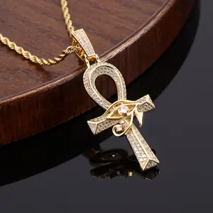 Ankh Cross Pendant Necklace for Men Classic European & American Ancient Egyptian Design with Hip-Hop Style, Personalized Luxury Accessory Plated