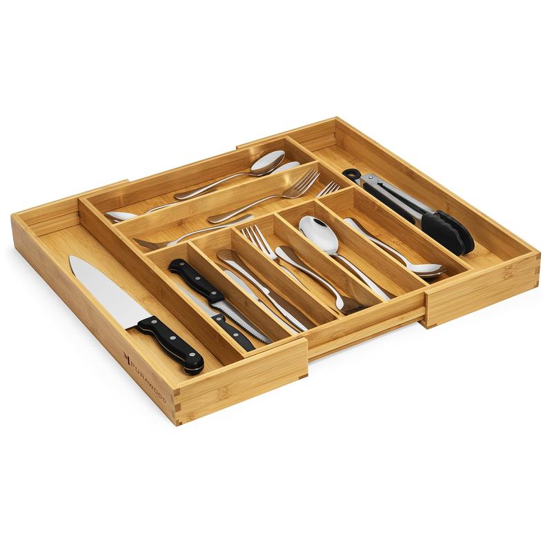 Expandable Bamboo Drawer Organizer With Dividers, Adjustable Storage Box For Kitchen Utensils, Cutlery, Knives, And Stationery, 17.5" x 13" x 2"