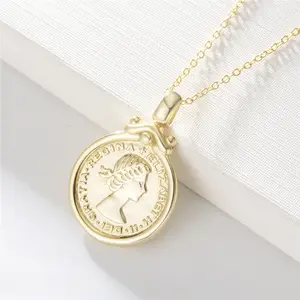Sterling Silver Gold Portrait Coin Pendant Necklace for Women