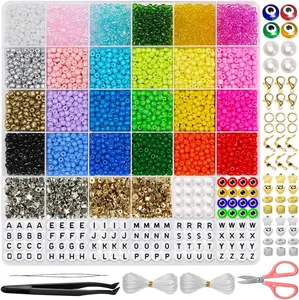 4000pcs Glass Seed Beads Bracelet Making Kit, DIY Friendship Bracelet Kit, Colorful Tiny Waist Beads with letter beads and strings for jewelry making, Beading Supplies Craft Beads Set(4mm)