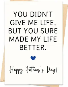 Father's Day Card - Heartfelt Bonus Dad Greeting Card with Kraft Envelope - for Family Party, Dinner Surprise & Holiday Celebration - Thoughtful Gift for Stepdad & Adoptive Father from Son or Daughter