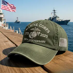 USMC Marines 250th Birthday Embroidered Dad Hat Flexible Fit USMC Cover with Eagle & USA Flag Design for Patriots and Fathers
