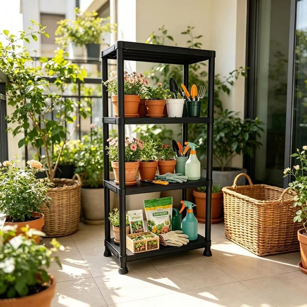 4 & 5 Tier Plastic Storage Shelving Unit, Heavy Duty Black PP Utility Rack, 3 Sizes Available Waterproof Organizer for Garage Kitchen Basement Laundry Pantry