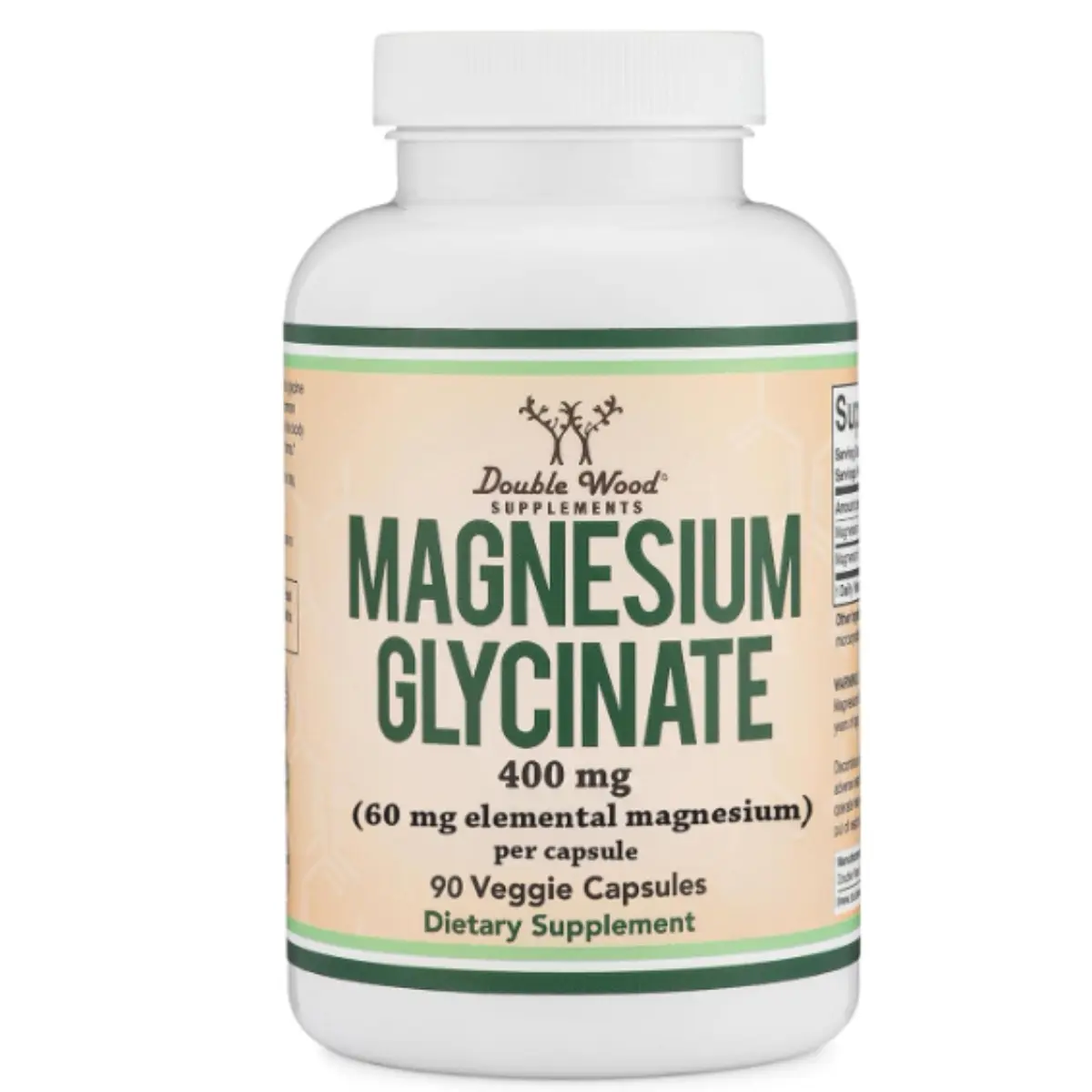 Magnesium Glycinate 400mg, 90 Capsules (Vegan Safe, Third Party Tested, Gluten Free, Non-GMO) High Absorption Magnesium by Double Wood Supplements