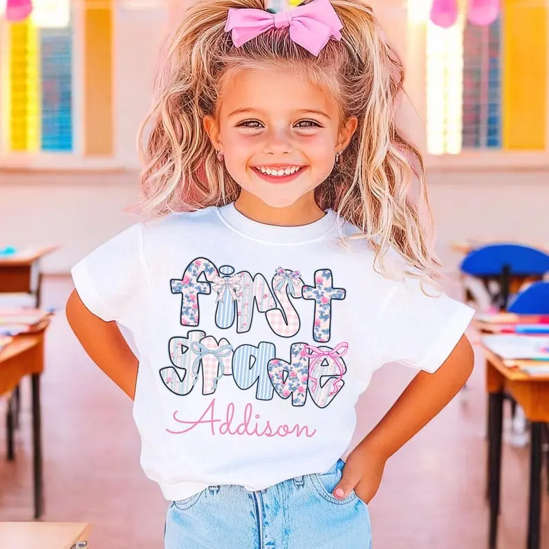 (Dm or Note) Personalized Back To School T Shirt, First Grade T-Shirt, Back To School Shirt, Girl 1st Grade Tee, Kids School Shirts, Back To School Tee