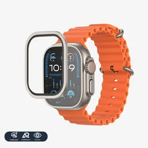 NanoArmour for Apple Watch Ultra 3 / Ultra 2 / Ultra 1 with ClearVue Anti-Reflective Tempered Glass Screen Protector: Aluminum Frame