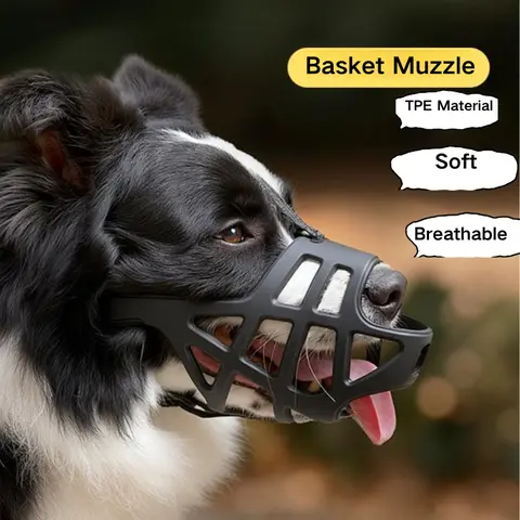 Dog Soft TPU Adjustable Basket Muzzle - Breathable, Humane Mouth Cover for Large/Medium/Small Breeds, Prevents Biting & Scavenging, Discourages Nipping, Allows Free Drinking (Fits Border Collie)
