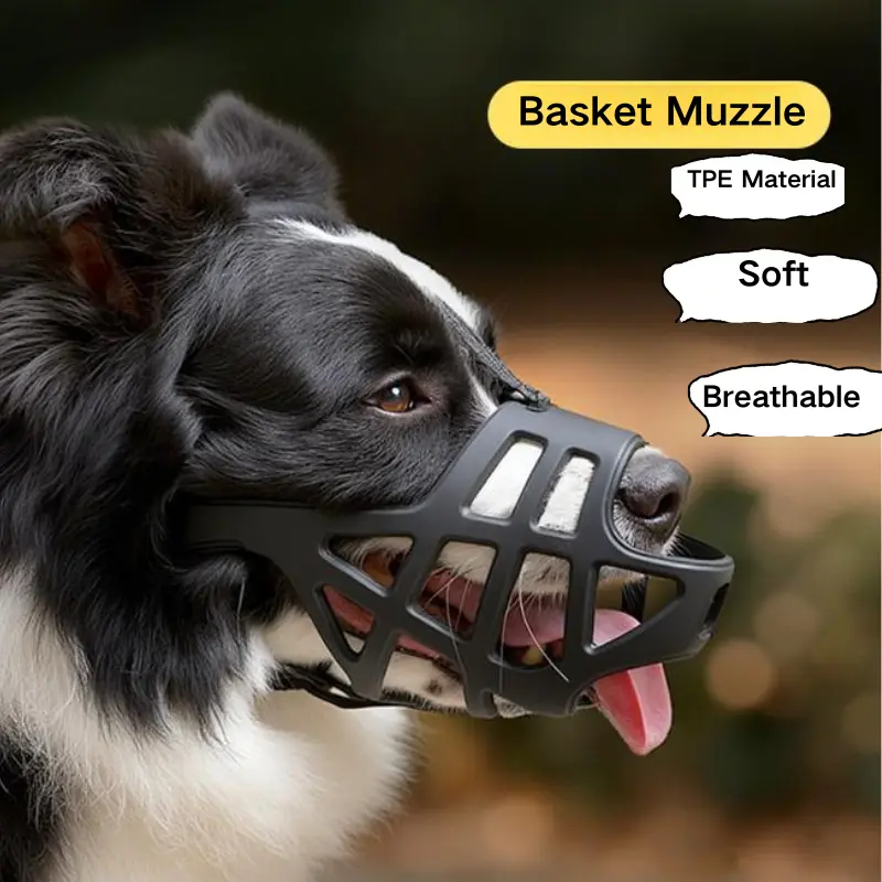 Dog Soft TPU Adjustable Basket Muzzle - Breathable, Humane Mouth Cover for Large/Medium/Small Breeds, Prevents Biting & Scavenging, Discourages Nipping, Allows Free Drinking (Fits Border Collie)