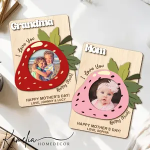 Custom Fridge Photo Mother's Day Magnet, Custom Photo Frame Magnet, Strawberry Magnet, Mom Photo Magnet, Grandma Photo Magnet, Mom Gift