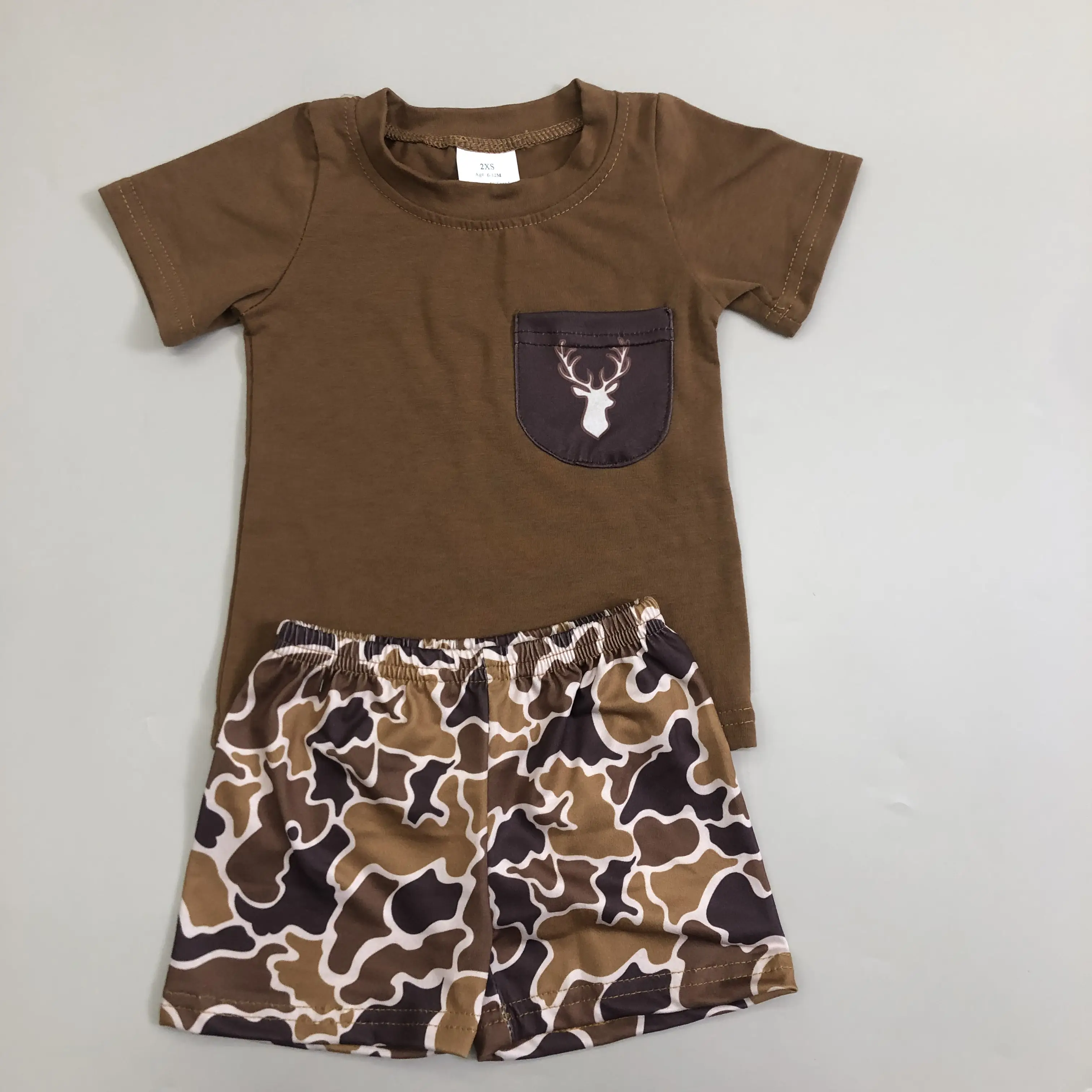Boy Summer Outfit Deer Camo Hunting Clothes Pocket Boy Summer Shorts Set