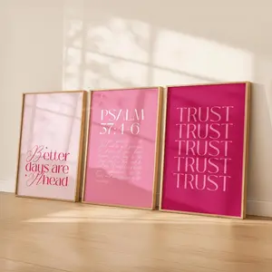 Trust Christian Wall Art | Pink Minimalist Bible Verse Poster (Set of 3)
