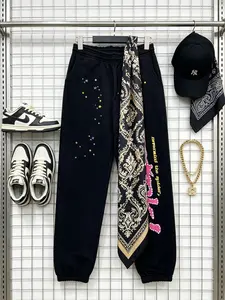Men's Y2k Retro Sports Joggers, Hip Hop Inspired Graphic Sweatpants, Loose-Fit Breathable Casual Trousers, Colorful Splatter & Rhinestone Print, Elastic Waist, Street Style, Daily Loungewear