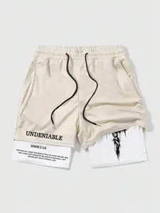 Men's Jesus Cross Print Shorts, Loose Fit Casual Pocket Gym Shorts, Summer Fashion Drawstring Waist Short Pants for Daily Wear