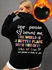 Women's Graphic Letter Print Hoodie, Casual Loose-Fitting Long Sleeve Pullover with Drawstring Pocket, Fall Winter Fashion Sweatshirt