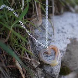 Heart Worm Necklace handmade plastic earthworm charm on chain unique statement jewelry by taxisquirmy for alt baddies