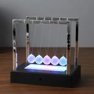 Newtons Pendulum, Newtons Balance Swing Ball, LED Light Up Newtons Pendulum Balls, Glowing Science Desk Office and Home Science Education Decoration (A)